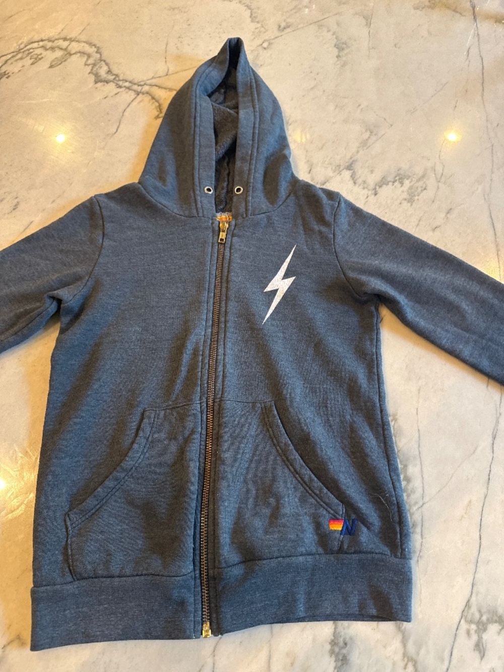 Aviator nation, kids size 10 charcoal sweatshirt with white lightning bolt